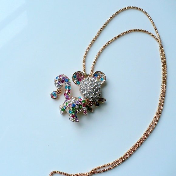 ❤️ NEW Multi-Color Rhinestone Mouse Pendant Necklace 24" Chain - Picture 5 of 8